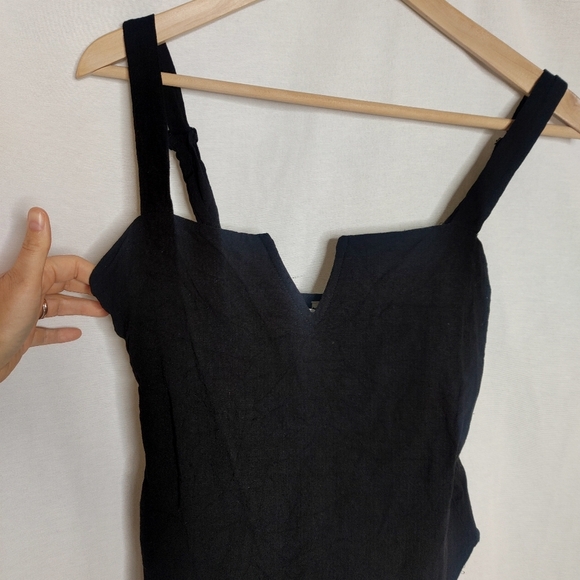 Intimately Free People Notch V-neck Textured Sleeveless Bodysuit Thong Black M - Picture 5 of 11